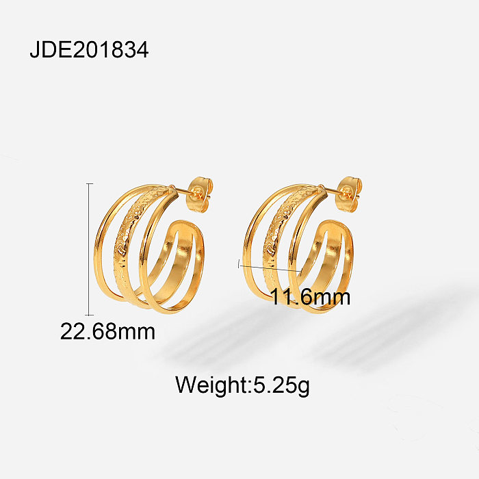 fashion 18K goldplated stainless steel Cshaped line earrings ring