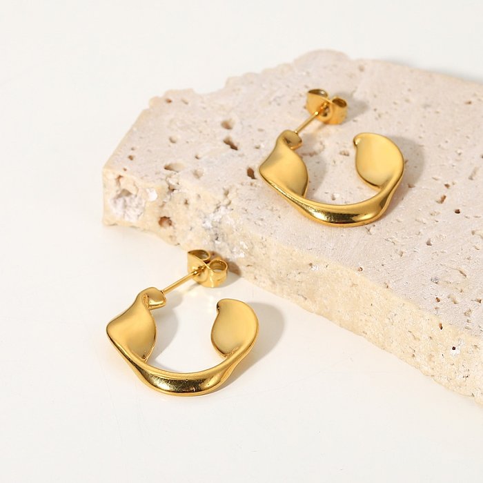 New Fashion Simple 18K Gold Plated Stainless Steel Mobius Hoop Earrings Stud
