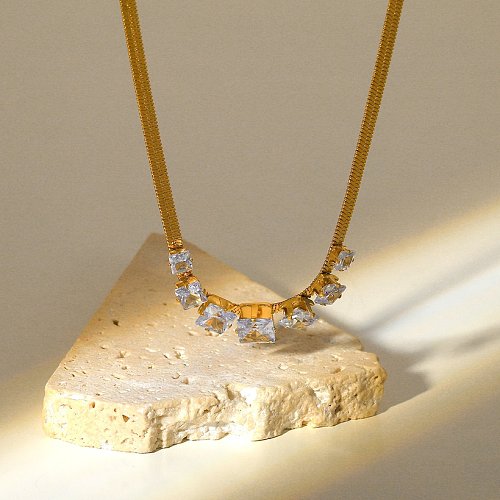 New Style 18K Gold plated Square Zircon stainless steel Snake Chain Necklace