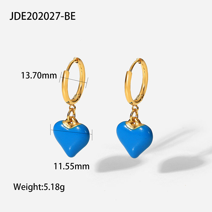 18K Gold Stainless Steel Earrings Drop Oil Heart Pendant Earrings