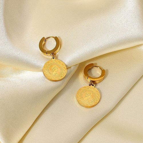18 Karat vergoldete Edelstahl-Schönheitskopf-Ohrringe mit rundem Anhänger
