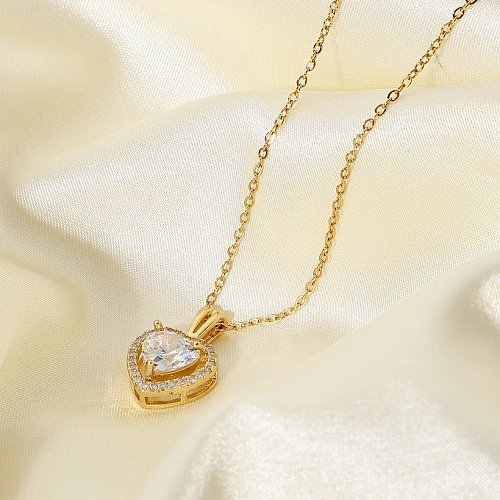 Jóias de casamento feminino requintado aço inoxidável ouro grande único pingente de cristal brilhante colar de noivado para mulheres