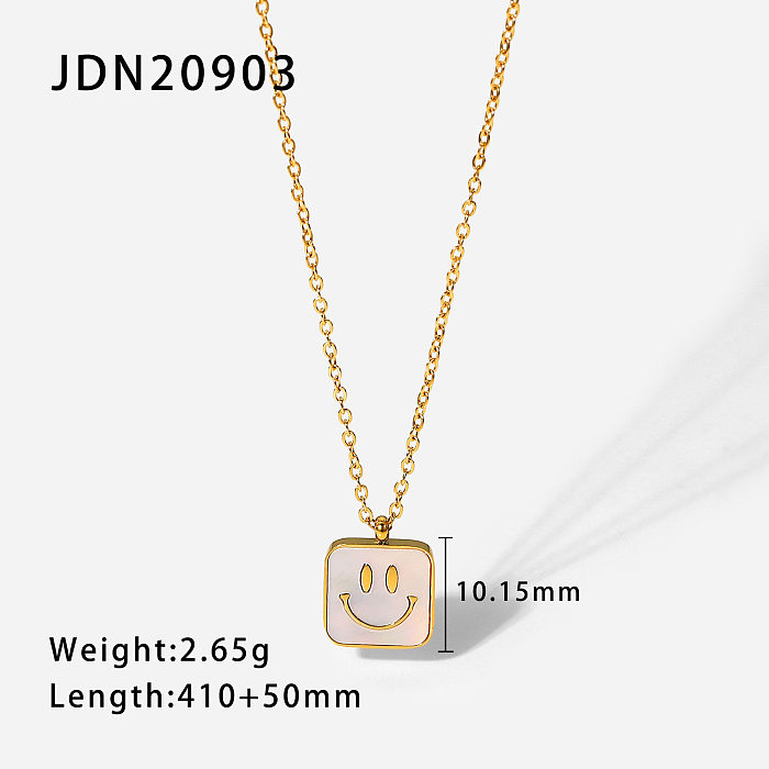 18K goldplated stainless steel square smiley face pendant natural white shell necklace