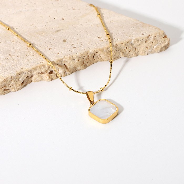 simple goldplated stainless steel square heart white shell pendant necklace wholesale jewelry