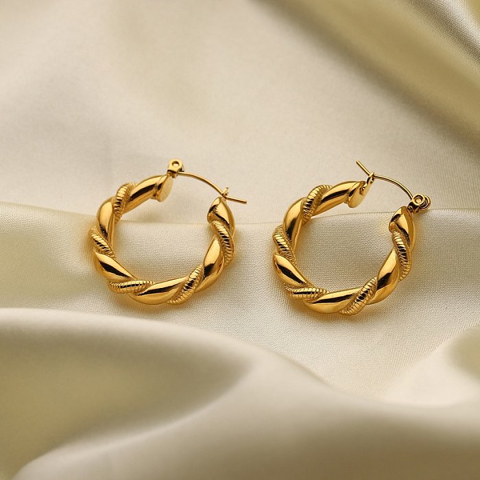 goldplated stainless steel bread pattern doublestrand hemp wreath hoop earrings
