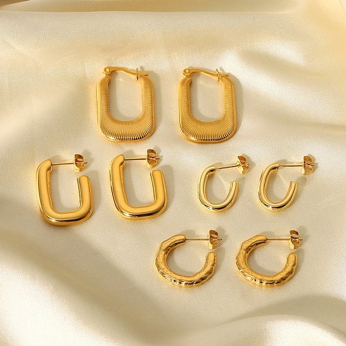 Boucles d'oreilles créoles géométriques simples en acier au titane en or 18 carats bijoux femmes