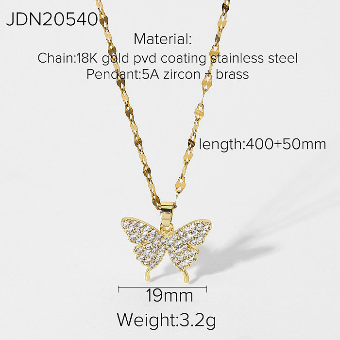 wholesale jewelry butterfly inlaid diamond pendant stainless steel necklace jewelry