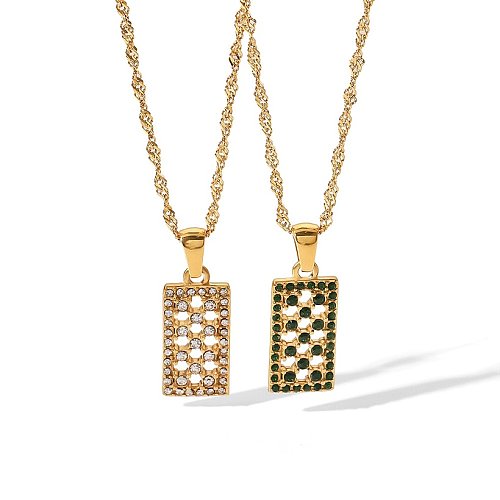 Fashion Rectangle Stainless Steel Pendant Necklace Plating Zircon Stainless Steel Necklaces