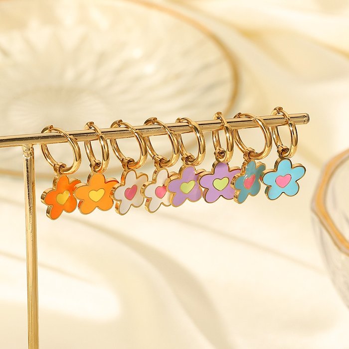 Neue Art und Weiseedelstahl 14K Gold überzogene Farbe Blumen-Anhänger-Ohrringe