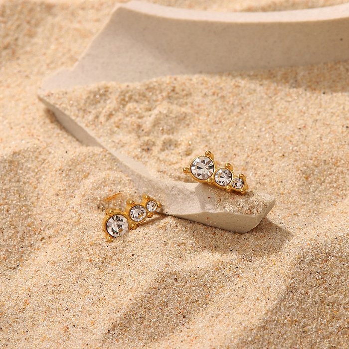 Fashion Stainless Steel 18K Gold Plated White Zircon Stud Earrings