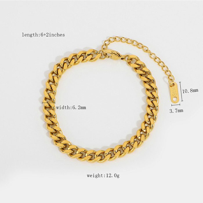 Bracelet en acier inoxydable plaqué or 18 carats avec chaîne plaquée or cubaine