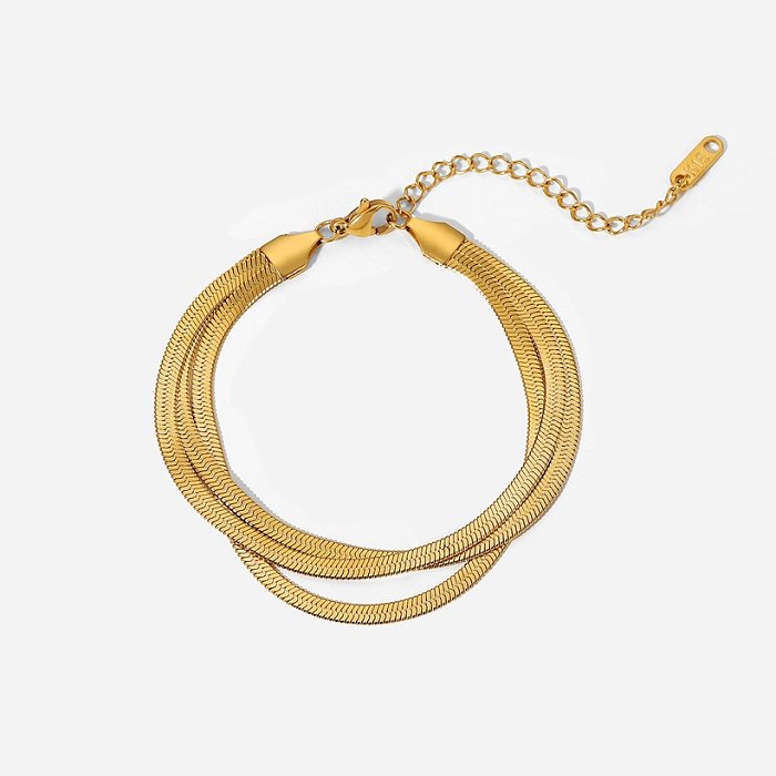 simple ThreeLayer Flat Snake Bone Chain 18K Gold Plated Stainless Steel Bracelet