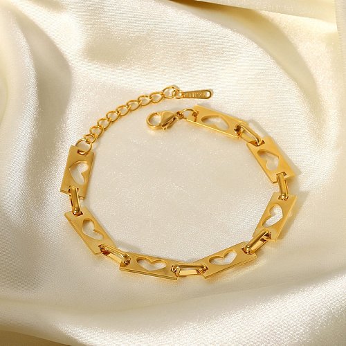 Simple Hollow Stackable Heart Shaped Stainless Steel Chain Bracelet