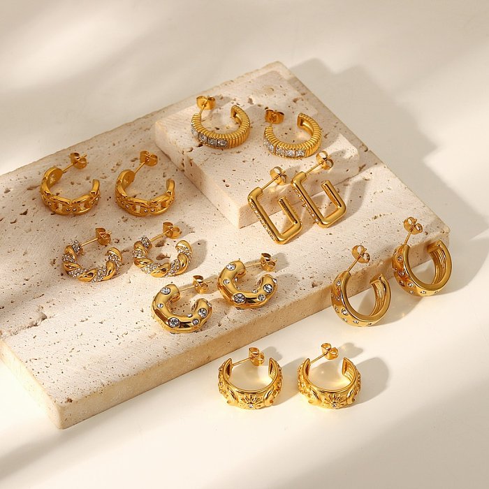 2022 new stainless steel earrings fashion 18K gold diamond Cshaped earrings