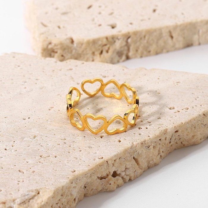 simple hollow splicing heart goldplated stainless steel ring wholesale jewelry