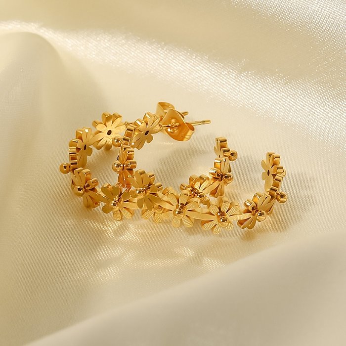 Brincos de aço inoxidável com flores da moda Brincos de aço inoxidável banhados a ouro