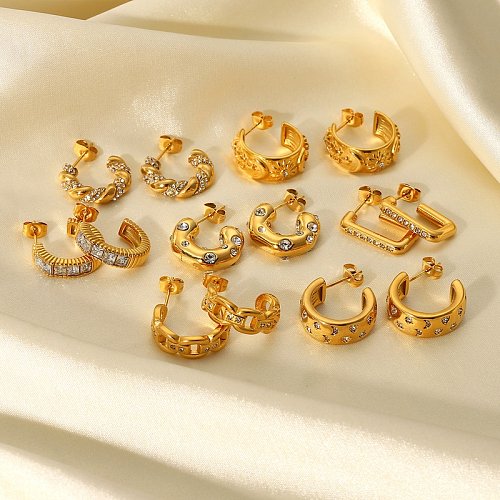 2022 novos brincos de aço inoxidável moda ouro 18K diamantes brincos em forma de C