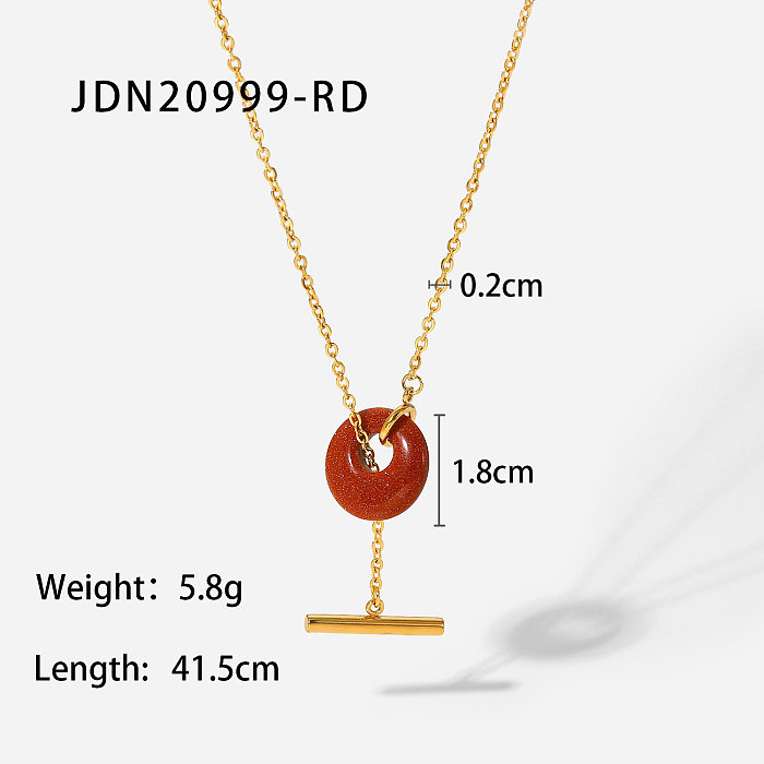 fashion ball chain natural stone pendant 18K gold stainless steel OT buckle necklace