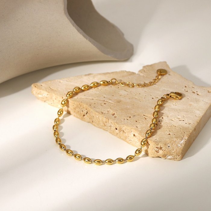Nova moda joias de contas ovais simples pulseira de aço inoxidável banhado a ouro 14K