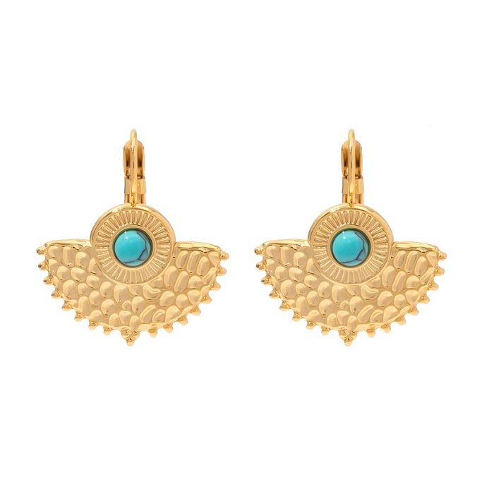 Fashion Sector Stainless Steel Drop Earrings Plating Inlay Turquoise Stainless Steel Earrings 1 Pair