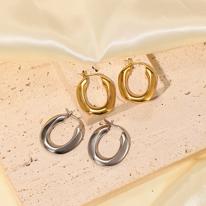 New colorchanging waterproof thick earrings womens geometric stainless steel irregular Ushaped oval hoop earrings