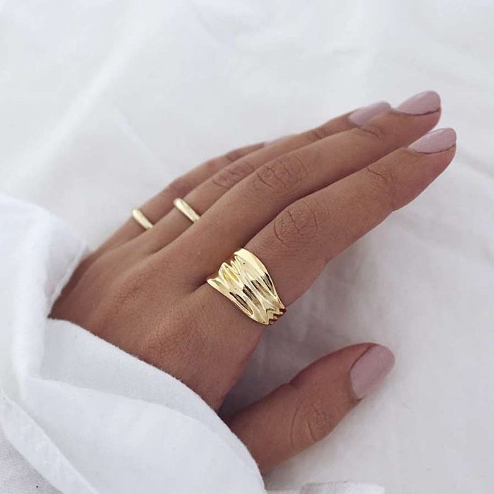 Retro Geometric Stainless Steel Rings Pleated Stainless Steel Rings