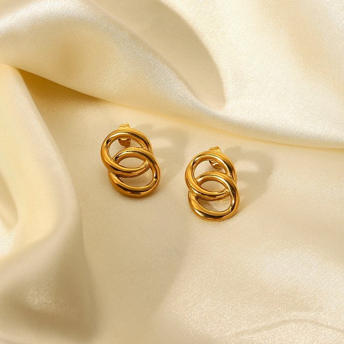 simple 18K goldplated stainless steel circle hollow chain short earrings wholesale