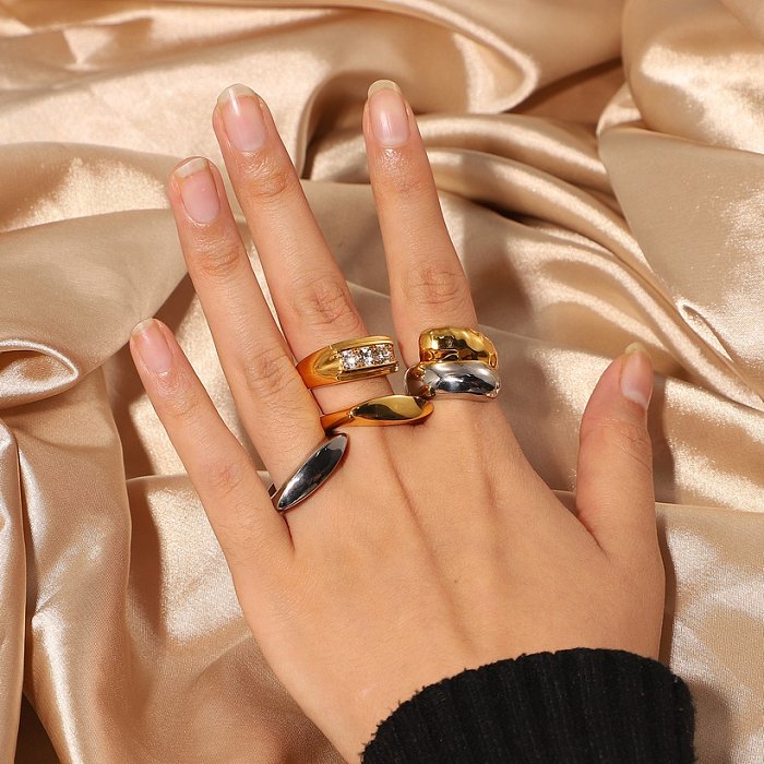Novo anel de arco liso banhado a ouro 18K joias femininas anel de arco oval polido alto
