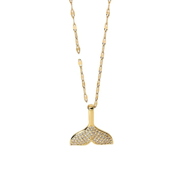 Colar de pingente de rabo de peixe de sereia de zircão de alto perfil europeu e americano 18 k ornamento de colar banhado a ouro para mulheres