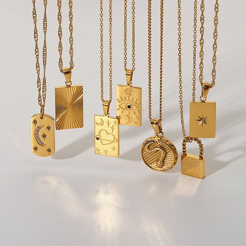 New 18K Gold Plated Stainless Steel Necklace Fashion Personality Necklace Square Tarot Stamp Pendant Necklace Ornament