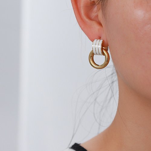 Boucles d'oreilles en acier inoxydable rondes géométriques de style simple pour femmes