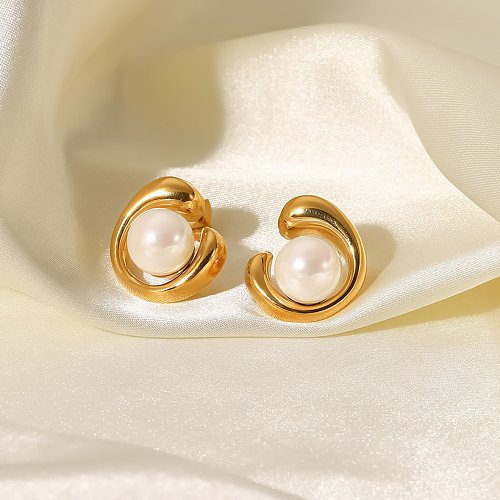 Simple Style Geometric Stainless Steel Earrings Inlay Pearl Stainless Steel Earrings