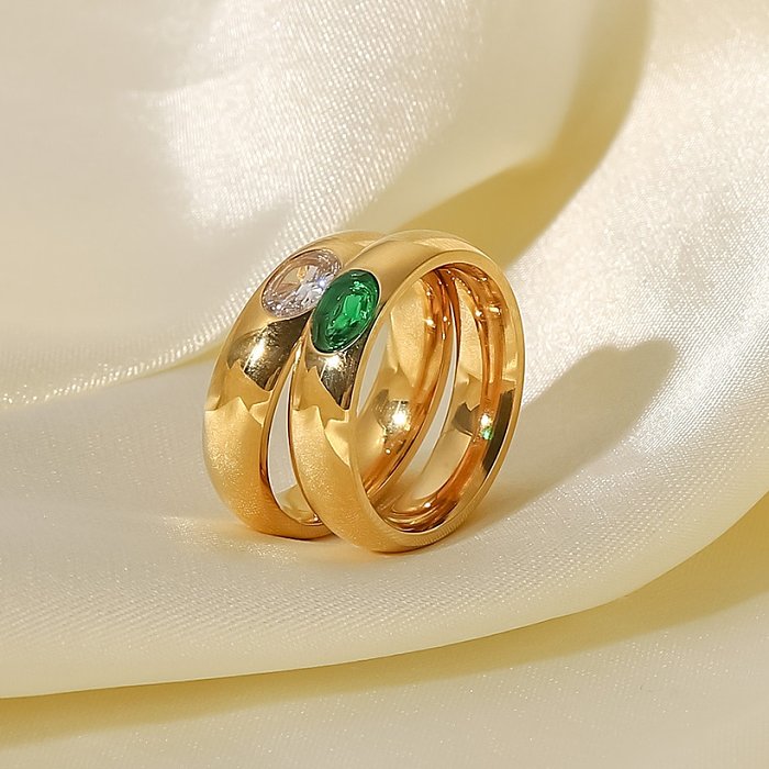Retro Geometric Stainless Steel Rings Inlay Zircon Stainless Steel Rings