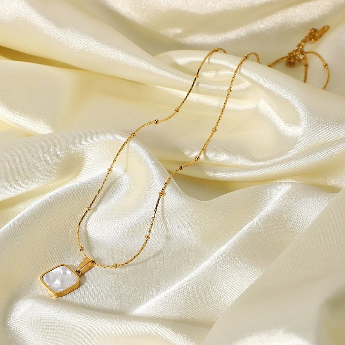 collier pendentif coquille blanche coeur carré en acier inoxydable plaqué or simple bijoux en gros
