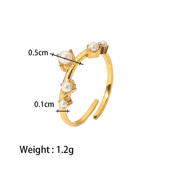 Anéis de aço inoxidável com incrustação de anel aberto geométrico de moda de aço inoxidável pérola