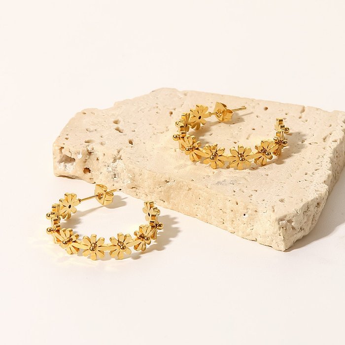 Brincos de aço inoxidável com flores da moda Brincos de aço inoxidável banhados a ouro
