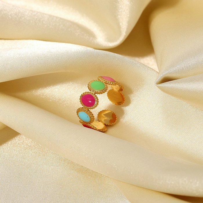 Color stainless steel 18k goldplated drop oil enamel oval bean open ring