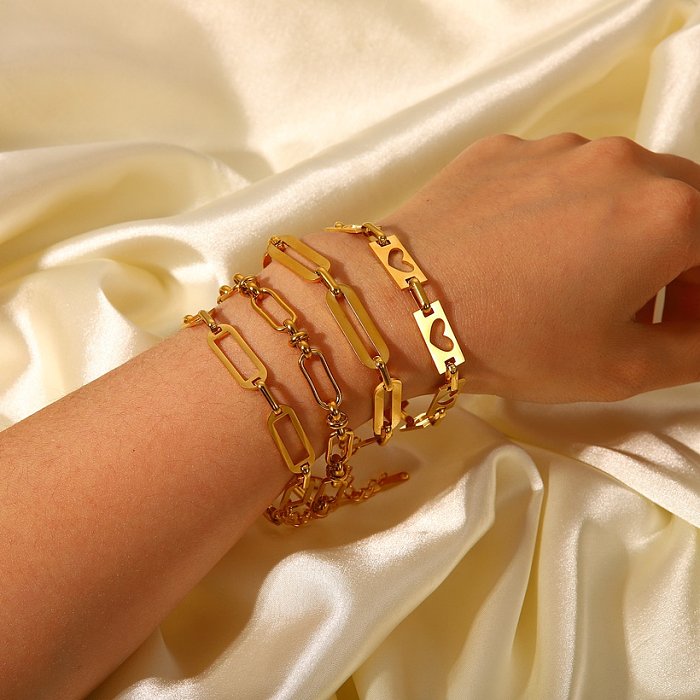 bracelet en acier inoxydable plaqué or 18 carats avec boucle simple et chaîne creuse