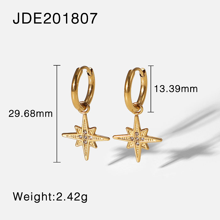 Kreativer achtzackiger Stern aus Edelstahl mit 14 Karat Gold und fünf Zirkon-Anhänger-Ohrringen