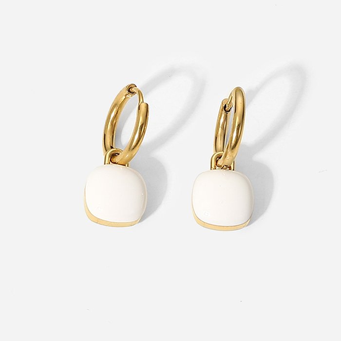 simple 14K gold stainless steel white dripping oil square pendant earrings