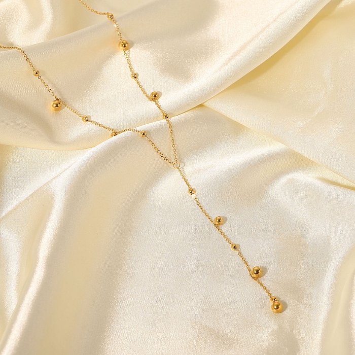 Nouveau collier pompon de perles rondes en acier inoxydable plaqué or 18 carats