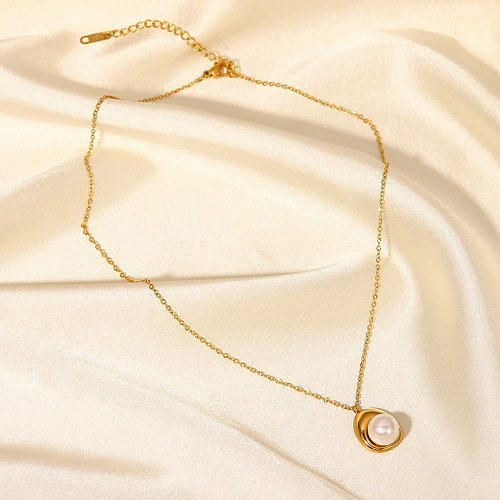 Fashion Water Drop Pearl 18K Gold Plated Pendant Stainless Steel Necklace