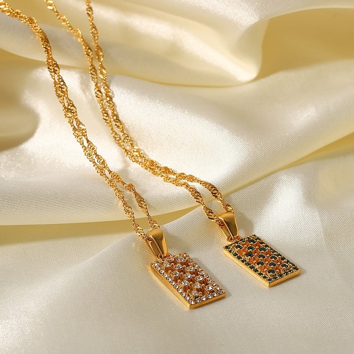 Fashion Rectangle Stainless Steel Pendant Necklace Plating Zircon Stainless Steel Necklaces