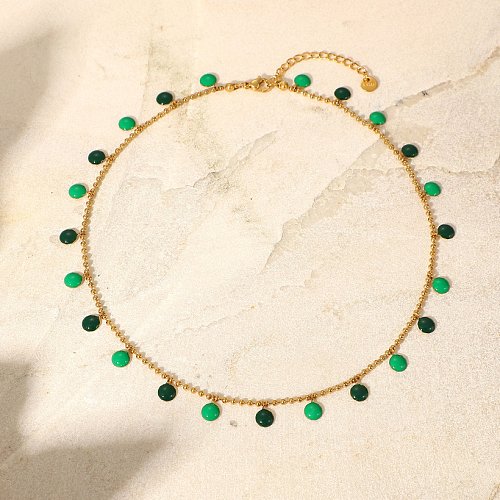 Fashion New 18K Gold Green Dripping Oil Wafer Tassel Pendant Stainless Steel Necklace