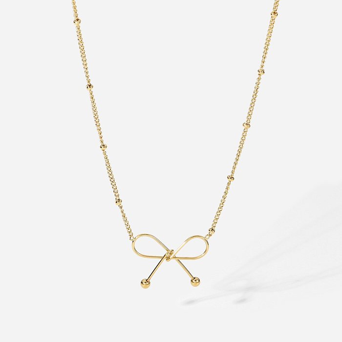new stainless steel 14K gold bow pendant necklace collarbone chain