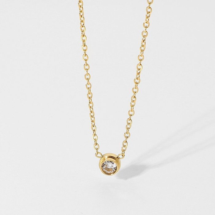 18K Simple Mini Round Zircon Stainless Steel Necklace Wholesale jewelry