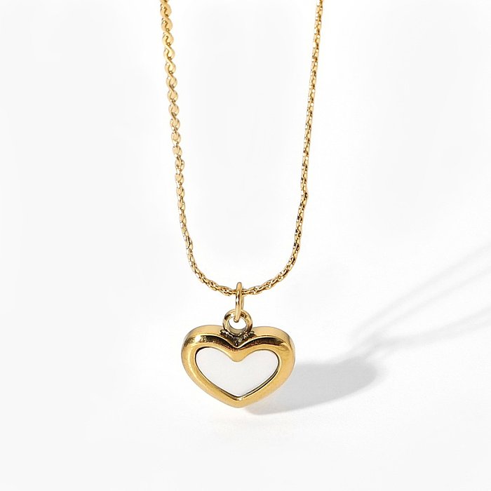 Collier pendentif coquille blanche en forme de coeur en acier inoxydable simple bijoux en gros