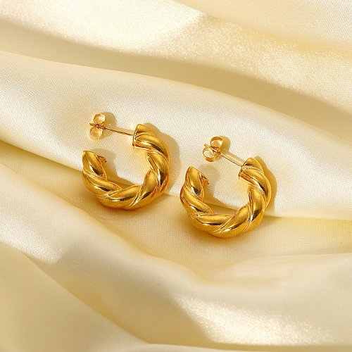 fashion 18K goldplated stainless steel bold twist Cshaped earrings female