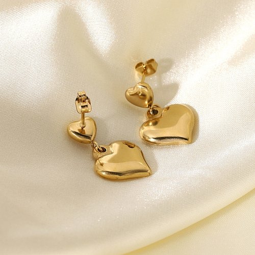 Brincos em forma de coração de aço inoxidável banhados a ouro fashion atacado jóias