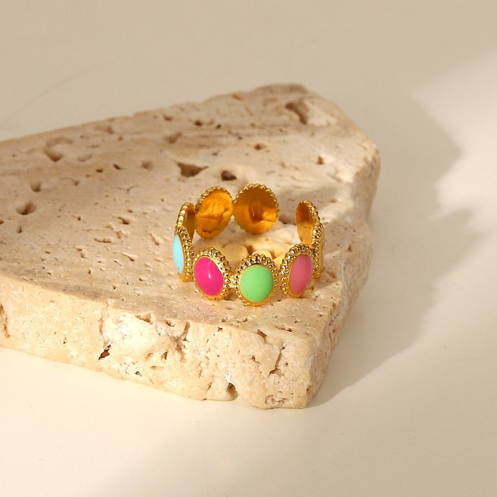 New 18K Gold Plated Stainless Steel Geometric Colorful Oil Drop Rings